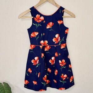 Janie and Jack Navy Blue Floral Poppy Dress Lined Sleeveless Girls Size 7 Easter